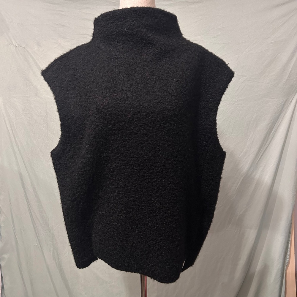 Zara Womens Black Boucle Knit Funnel Neck Oversized Sleeveless Vest Large